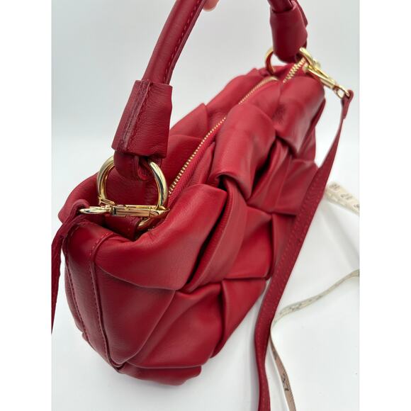 Valentina Fiore Red Italian Leather Handbag  Crossbody Adjustable Purse - Picture 6 of 10